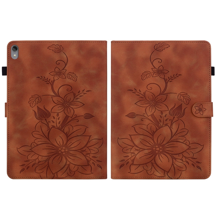 For Lenovo Tab P11 /Xiaoxin Pad Plus Lily Embossed Leather Tablet Case(Brown)