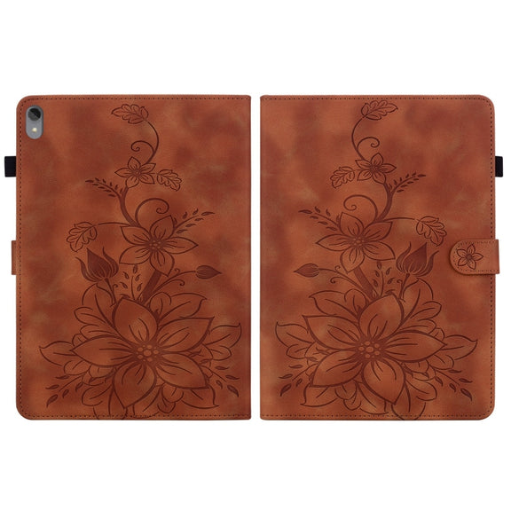 For Lenovo Tab P11 /Xiaoxin Pad Plus Lily Embossed Leather Tablet Case(Brown)