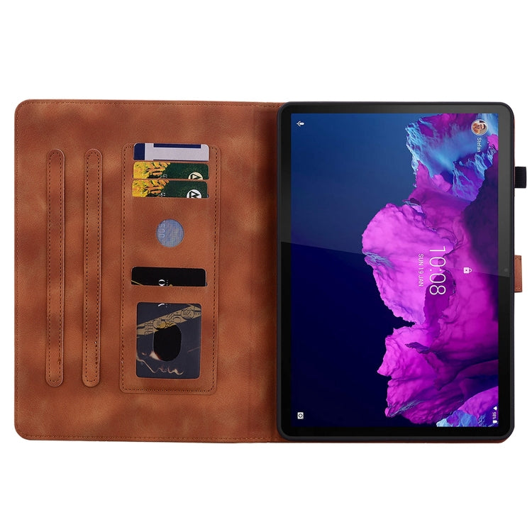 For Lenovo Tab P11 /Xiaoxin Pad Plus Lily Embossed Leather Tablet Case(Brown)
