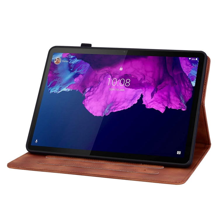 For Lenovo Tab P11 /Xiaoxin Pad Plus Lily Embossed Leather Tablet Case(Brown)