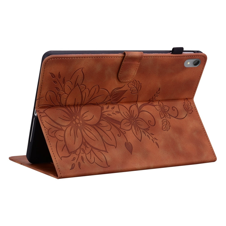 For Lenovo Tab P11 /Xiaoxin Pad Plus Lily Embossed Leather Tablet Case(Brown)