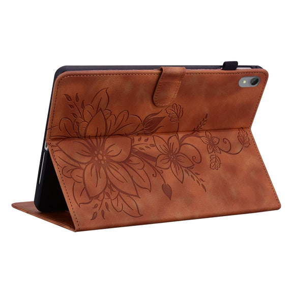 For Lenovo Tab P11 /Xiaoxin Pad Plus Lily Embossed Leather Tablet Case(Brown)