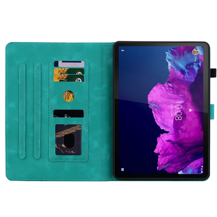 For Lenovo Tab P11 /Xiaoxin Pad Plus Lily Embossed Leather Tablet Case(Green)