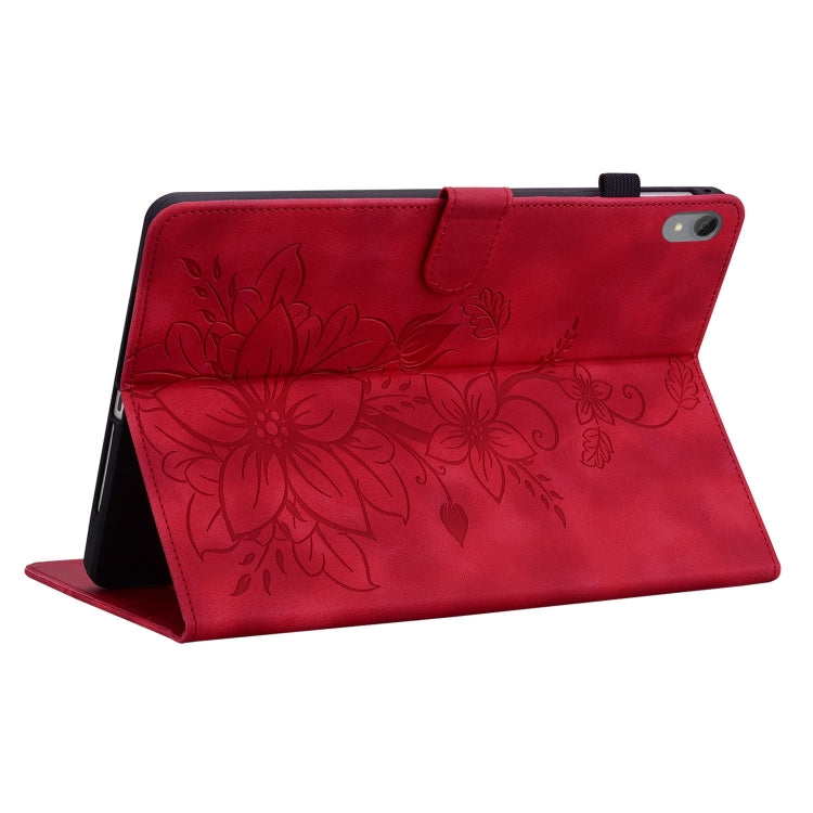 For Lenovo Tab P11 /Xiaoxin Pad Plus Lily Embossed Leather Tablet Case(Red)
