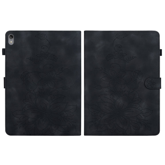 For Lenovo Tab P11 /Xiaoxin Pad Plus Lily Embossed Leather Tablet Case(Black)