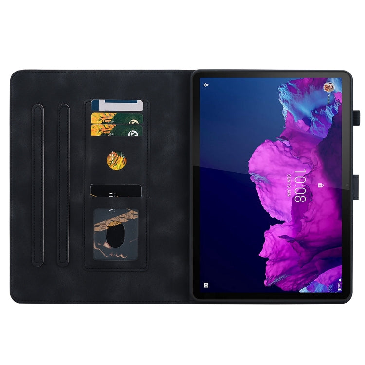 For Lenovo Tab P11 /Xiaoxin Pad Plus Lily Embossed Leather Tablet Case(Black)