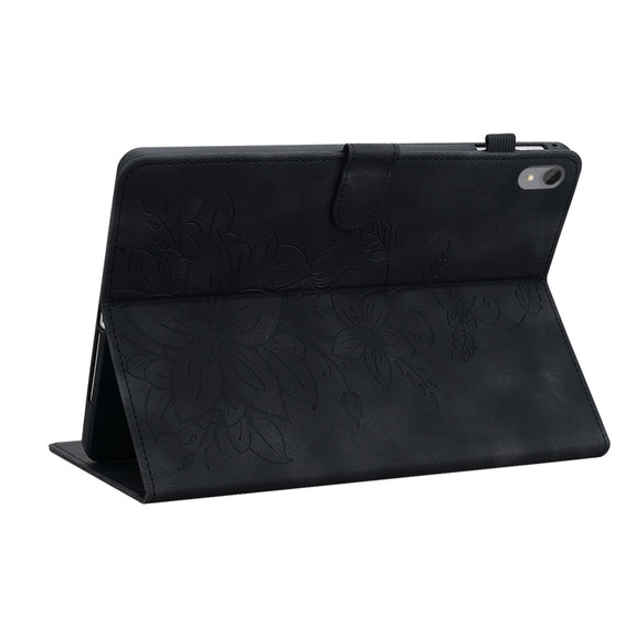 For Lenovo Tab P11 /Xiaoxin Pad Plus Lily Embossed Leather Tablet Case(Black)