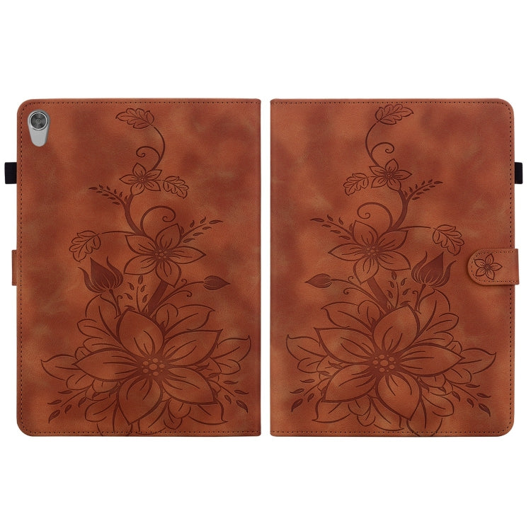For Lenovo Tab M10 HD Gen2 Lily Embossed Leather Tablet Case(Brown)