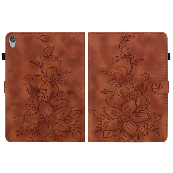 For Lenovo Tab M10 HD Gen2 Lily Embossed Leather Tablet Case(Brown)