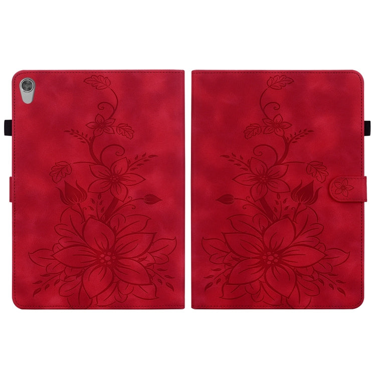 For Lenovo Tab M10 HD Gen2 Lily Embossed Leather Tablet Case(Red)