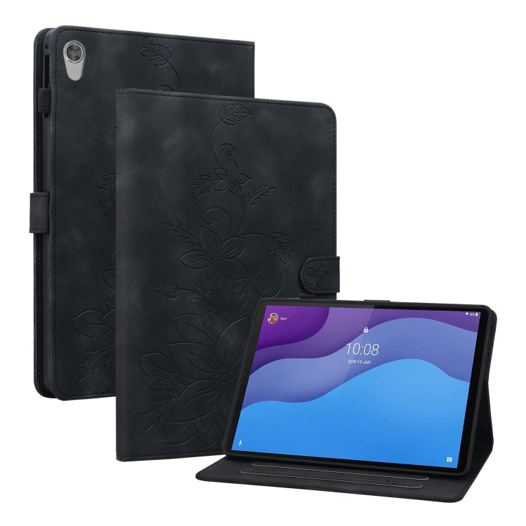 For Lenovo Tab M10 HD Gen2 Lily Embossed Leather Tablet Case(Black)