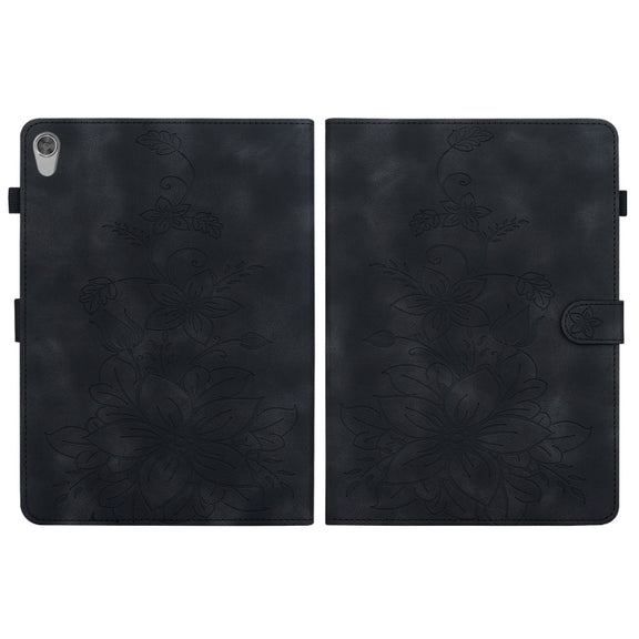 For Lenovo Tab M10 HD Gen2 Lily Embossed Leather Tablet Case(Black)
