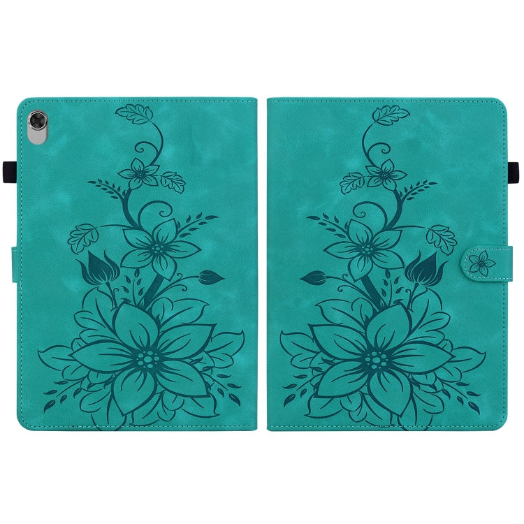 For Lenovo M10 Plus 10.3 Lily Embossed Leather Tablet Case(Green)