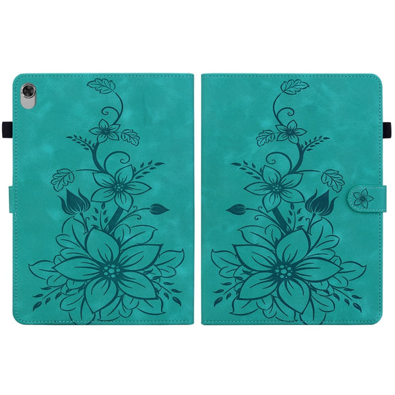 For Lenovo M10 Plus 10.3 Lily Embossed Leather Tablet Case(Green)