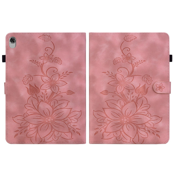 For Lenovo M10 Plus 10.3 Lily Embossed Leather Tablet Case(Pink)