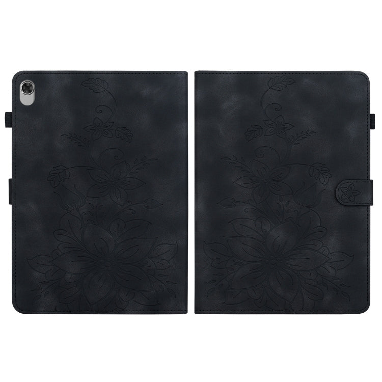 For Lenovo M10 Plus 10.3 Lily Embossed Leather Tablet Case(Black)