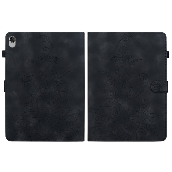 For Lenovo M10 Plus 10.3 Lily Embossed Leather Tablet Case(Black)