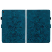 For Lenovo Tab M10 X605 /M10 HD X505 Lily Embossed Leather Tablet Case(Dark Blue)
