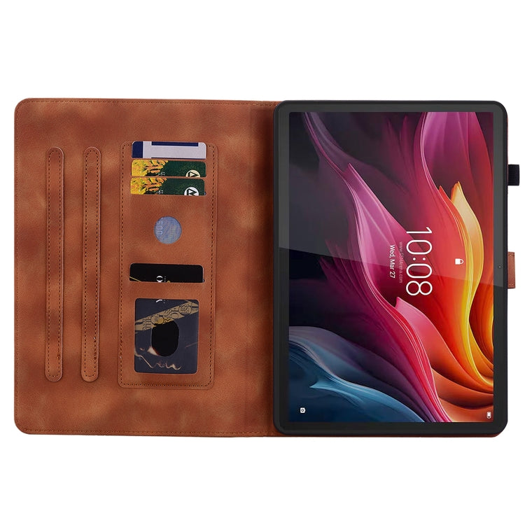 For Lenovo Tab K11 Plus Lily Embossed Leather Tablet Case(Brown)