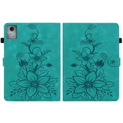 For Lenovo Tab K11 Plus Lily Embossed Leather Tablet Case(Green)