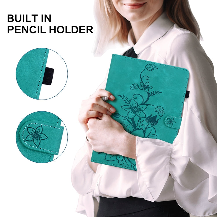 For Lenovo Tab K11 Plus Lily Embossed Leather Tablet Case(Green)