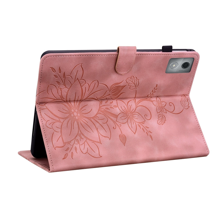 For Lenovo Tab K11 Plus Lily Embossed Leather Tablet Case(Pink)