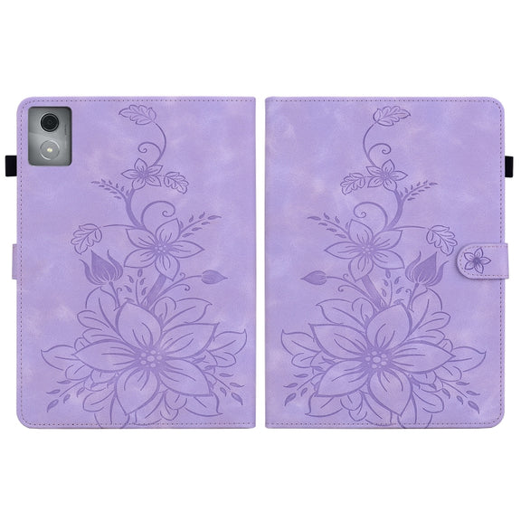 For Lenovo Tab K11 Plus Lily Embossed Leather Tablet Case(Purple)
