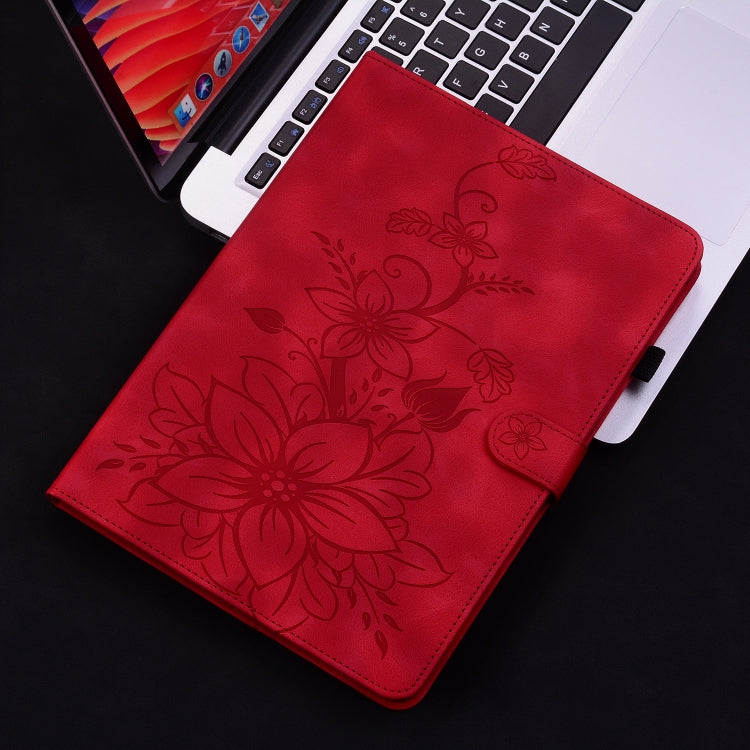 For Lenovo Tab K11 Plus Lily Embossed Leather Tablet Case(Red)