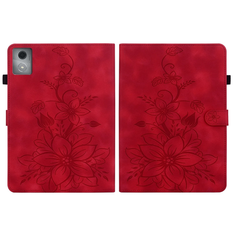 For Lenovo Tab K11 Plus Lily Embossed Leather Tablet Case(Red)