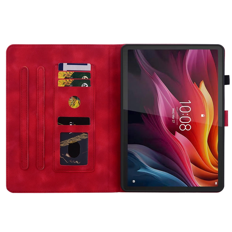 For Lenovo Tab K11 Plus Lily Embossed Leather Tablet Case(Red)
