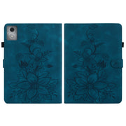 For Lenovo Tab K11 Plus Lily Embossed Leather Tablet Case(Dark Blue)