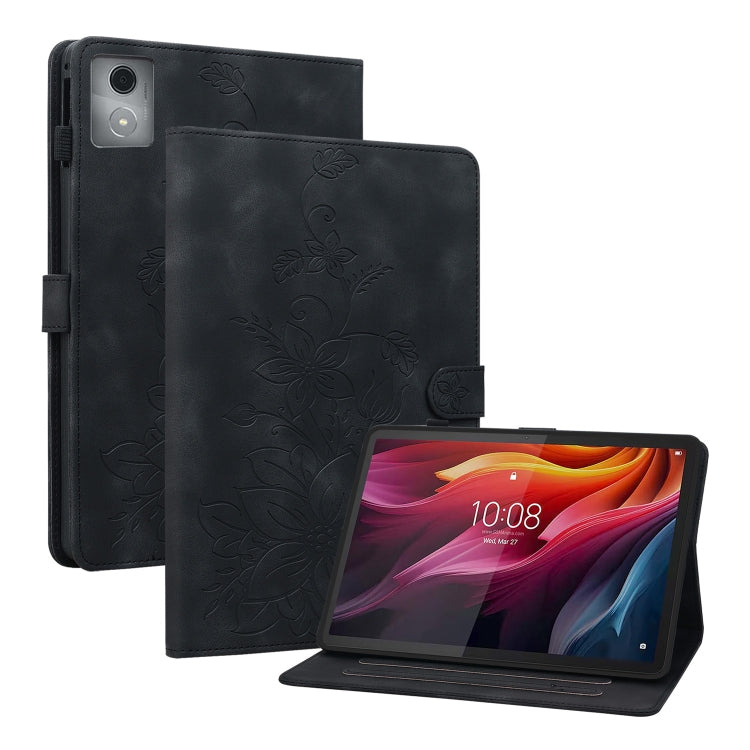 For Lenovo Tab K11 Plus Lily Embossed Leather Tablet Case(Black)