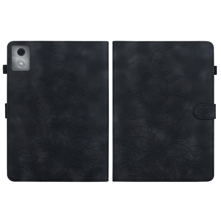 For Lenovo Tab K11 Plus Lily Embossed Leather Tablet Case(Black)