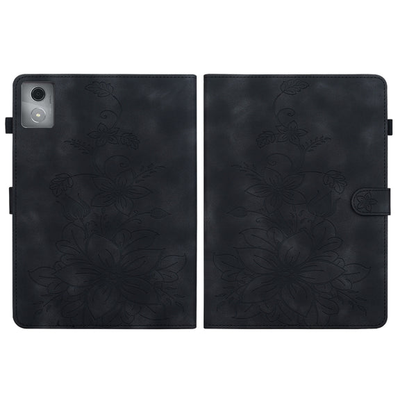 For Lenovo Tab K11 Plus Lily Embossed Leather Tablet Case(Black)