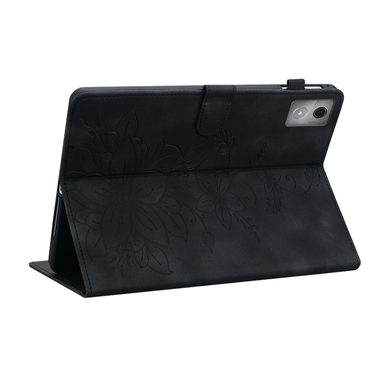For Lenovo Tab K11 Plus Lily Embossed Leather Tablet Case(Black)