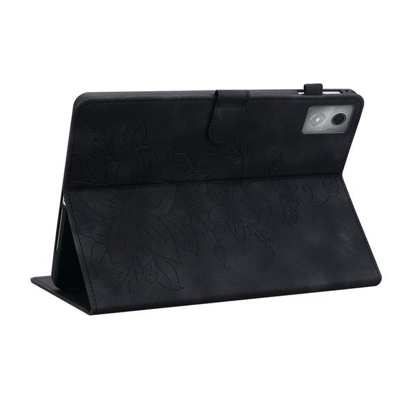 For Lenovo Tab K11 Plus Lily Embossed Leather Tablet Case(Black)