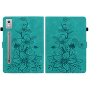 For Lenovo Tab P12 12.7 2025 Lily Embossed Leather Tablet Case(Green)