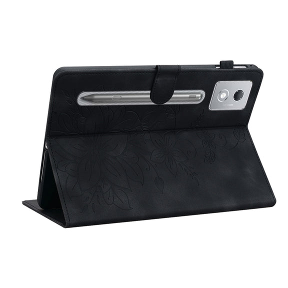 For Lenovo Tab P12 12.7 2025 Lily Embossed Leather Tablet Case(Black)