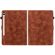 For Samsung Galaxy Tab S9+ / S9 FE+ Lily Embossed Leather Tablet Case(Brown)