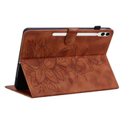 For Samsung Galaxy Tab S9+ / S9 FE+ Lily Embossed Leather Tablet Case(Brown)