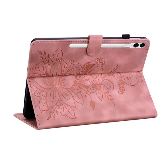 For Samsung Galaxy Tab S9+ / S9 FE+ Lily Embossed Leather Tablet Case(Pink)