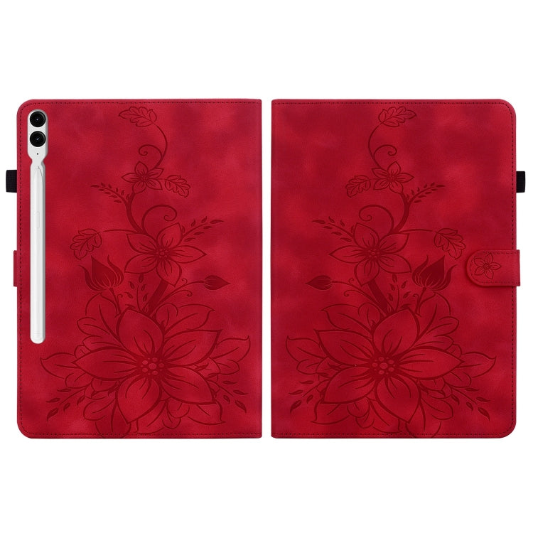 For Samsung Galaxy Tab S9+ / S9 FE+ Lily Embossed Leather Tablet Case(Red)