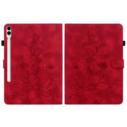 For Samsung Galaxy Tab S9+ / S9 FE+ Lily Embossed Leather Tablet Case(Red)