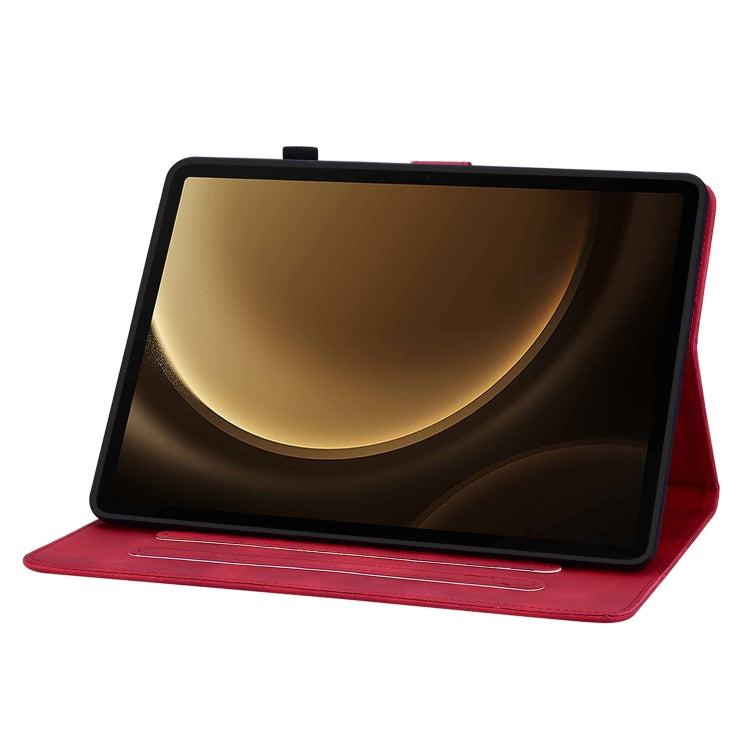 For Samsung Galaxy Tab S9+ / S9 FE+ Lily Embossed Leather Tablet Case(Red)