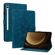 For Samsung Galaxy Tab S9+ / S9 FE+ Lily Embossed Leather Tablet Case(Dark Blue)