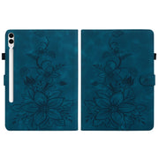 For Samsung Galaxy Tab S9+ / S9 FE+ Lily Embossed Leather Tablet Case(Dark Blue)