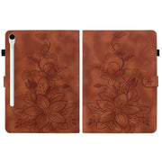For Samsung Galaxy Tab S9 / S9 FE Lily Embossed Leather Tablet Case(Brown)
