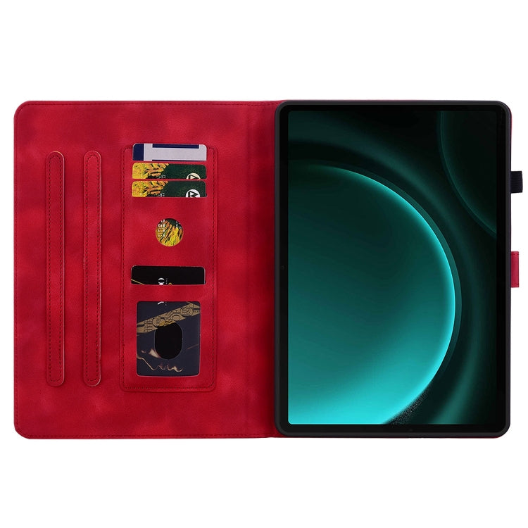 For Samsung Galaxy Tab S9 / S9 FE Lily Embossed Leather Tablet Case(Red)