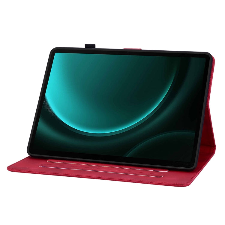 For Samsung Galaxy Tab S9 / S9 FE Lily Embossed Leather Tablet Case(Red)