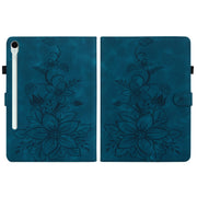 For Samsung Galaxy Tab S9 / S9 FE Lily Embossed Leather Tablet Case(Dark Blue)